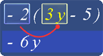 Multiply -2 with 3y to get -6y