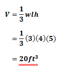 using the formula for the volume of a pyramid, (1/3)wlh.